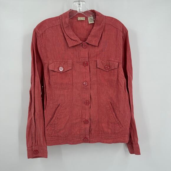 Linden Hill Womens Button Up Linen Top Size XL Coral Boxy Minimalist Classic - Picture 1 of 8